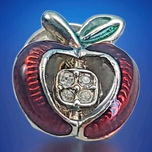 Vintage Apple Lapel Pin Small Red Enamel Gold Clear Rhinestone Teachers GiftRed